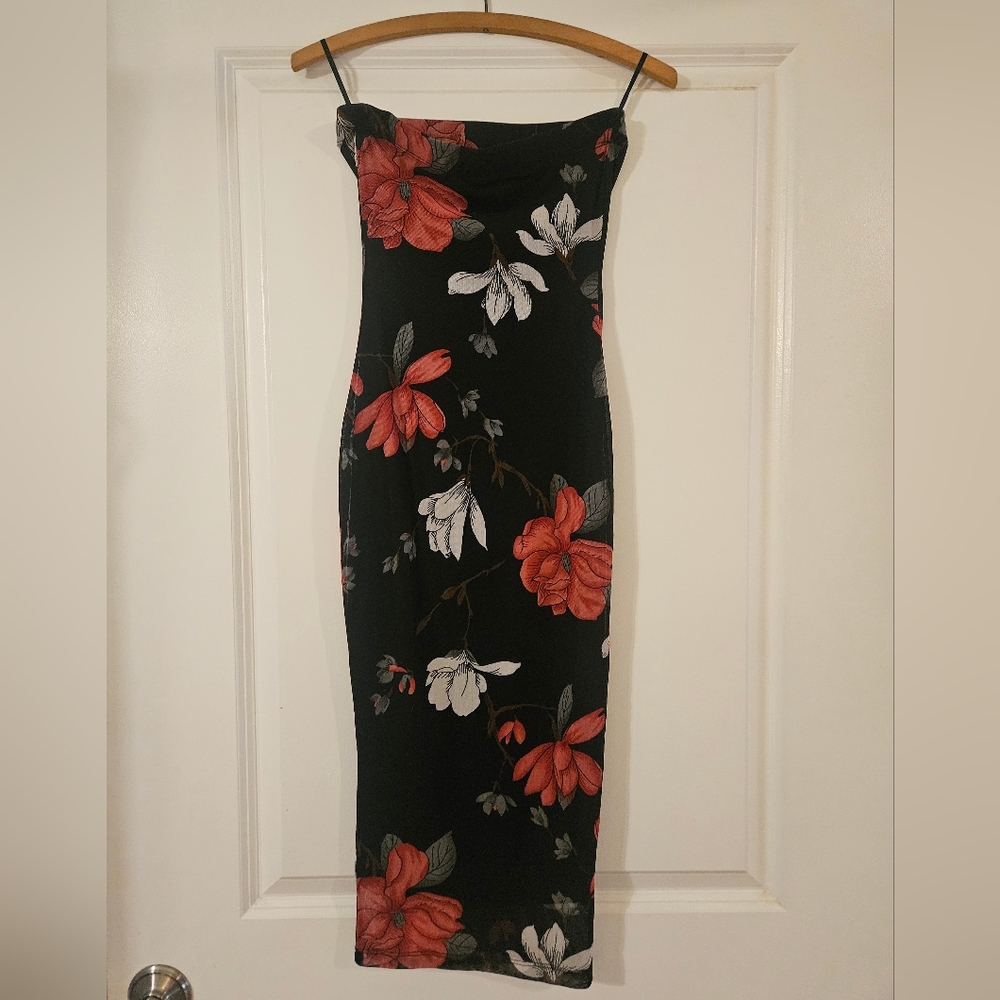 Black Floral Strapless Dress, XXS, NWOT